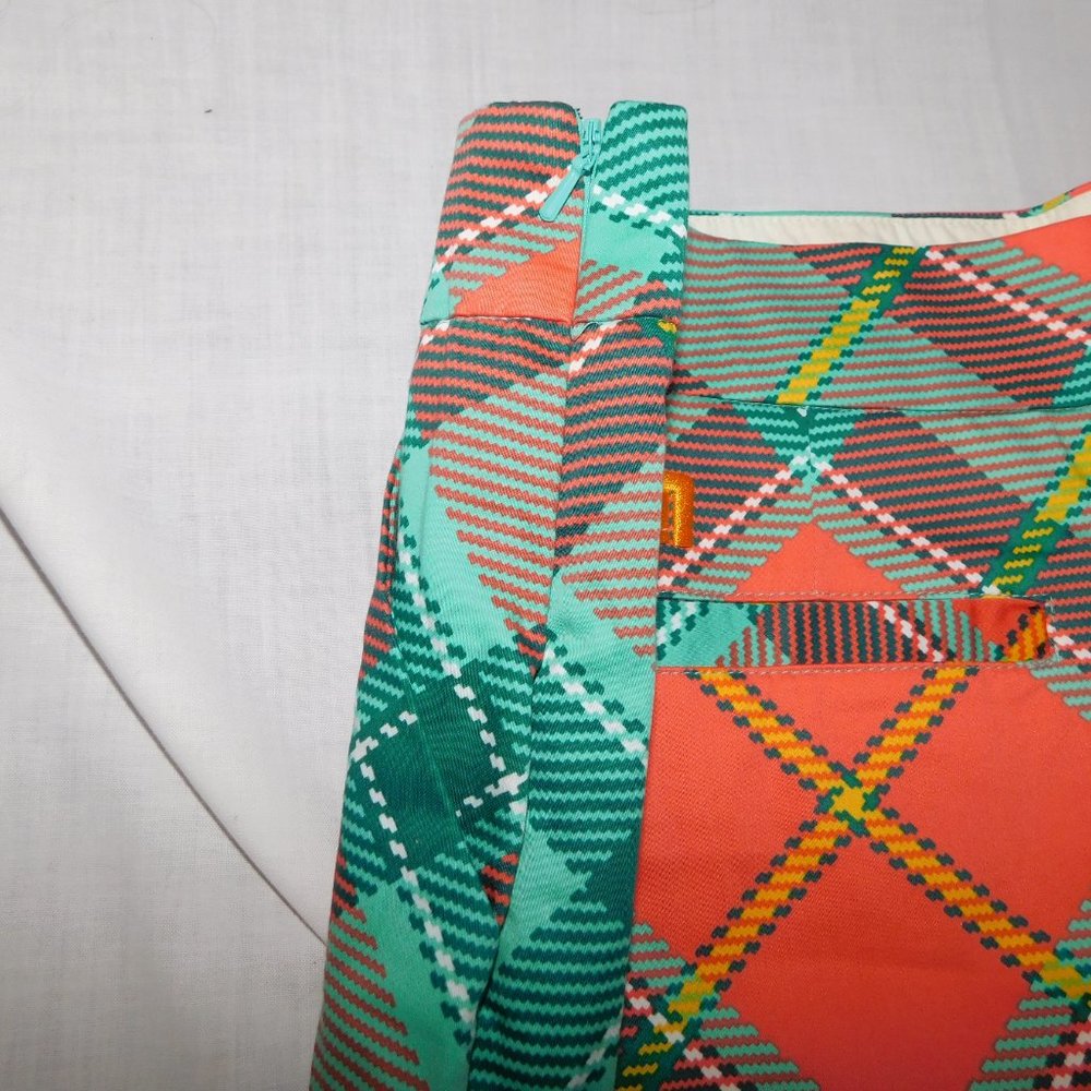 LOUDMOUTH Pebble Peach Womens 14 Green Orange Plaid Golf Skort NEW with Tag - Picture 6 of 10